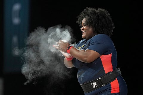 Paris Olympics weightlifting: Lisseth Betzaida Ayovi Cabezas of Ecuador competes in women's +81kg weightlifting event  
